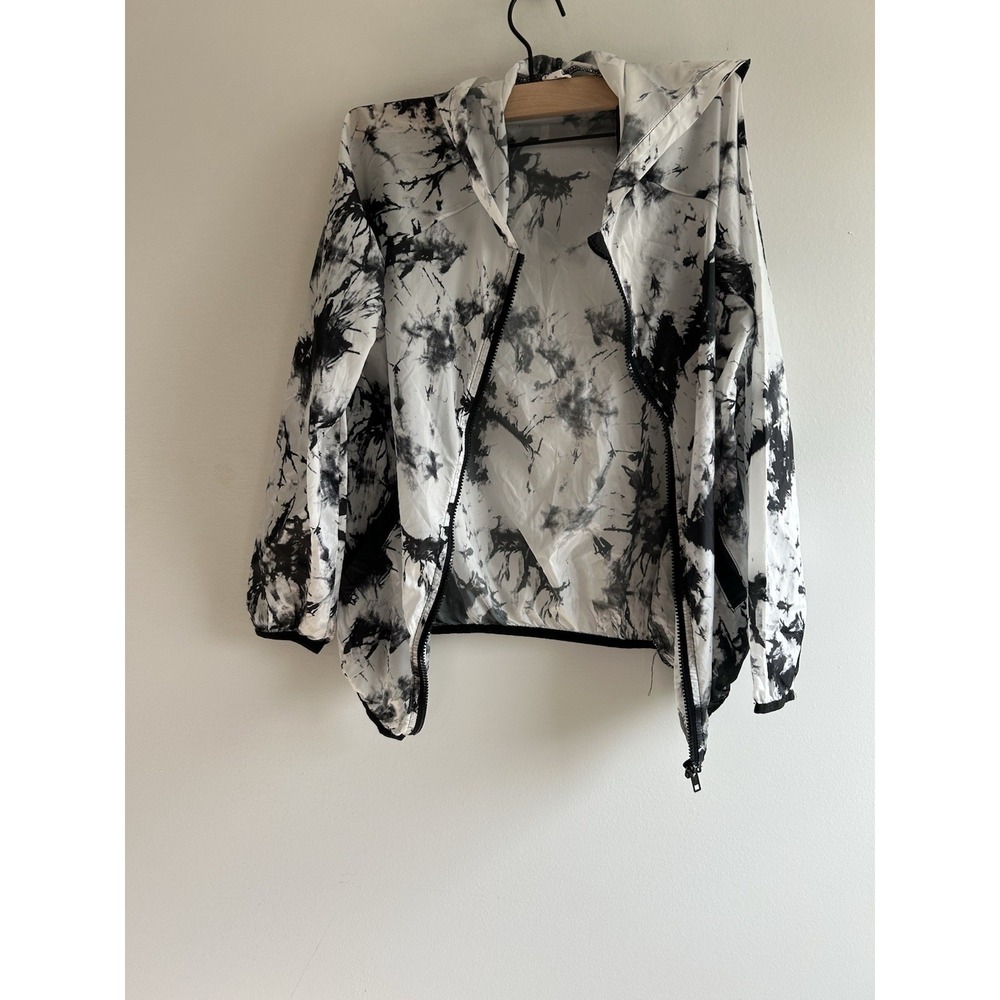 Kids White with Black & Grey Abstract Patterned Hooded Windbreaker Water Resista